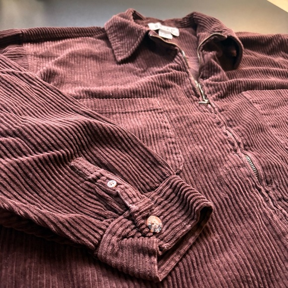 oversized boxy‎ shaket zip front brown corduroy 100% cotton unisex medium - Picture 1 of 9